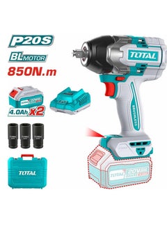 Buy Super Total 20V Cordless Impact Wrench 850Nm with Brushless Motor, 1/2" Square Drive, 3 Deep Sockets & Dual 4.0Ah Batteries - Integrated LED Light & Carrying Case TIWLI2085 in UAE