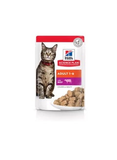 Buy Hill's Science Plan Adult Wet Cat Food Beef  Pouches 85g x 12 in UAE