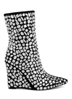 Buy Diamante Slim Wedge Heel Boots in Black in UAE