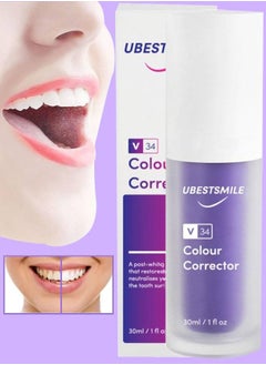 Buy V34 Colour Corrector Purple Toothpaste Teeth Whitening Color Corrector Toothpaste Purple Teeth Whitener Teeth Whitening Booster Purple Whitening Toothpaste Teeth Whitener Tooth Stain Removal 30ml in UAE