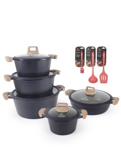 Buy Cookware Set 13 pieces - LIFE SMILE Pots and Pans set Granite Non Stick Coating 100% PFOA FREE, Induction Base Cooking Set include Casseroles & Shallow Pot & Silicone Utensils in UAE