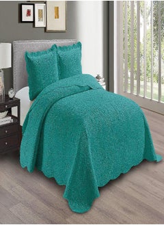 Buy Linen Plus Embossed Coverlet Bedspread Set Oversized Solid Turquoise King/California King Bed Cover Bedding New # Dana in UAE