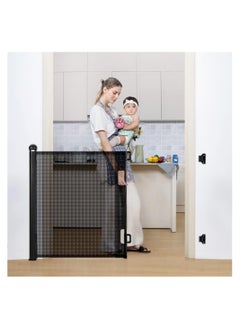 اشتري Retractable Baby Gate for Stairs, 0-55" Mesh Dog Gate for House Doorways Hallways, 33" Tall Extra Wide Child Safety Gate for Kids Pets, Indoor and Outdoor (Black) في السعودية