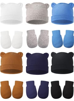 Buy Baby Fetal Cap Gloves Set, 6 Sets Newborn Cute Cotton  Hat Mittens Baby Beanie Maternity Birth Accessories (White, Grey, Blue, Black, Dark Blue, Brown) in Saudi Arabia