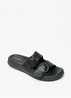 Buy Solid Slip-On Strap Sandals with Buckle Accent in UAE