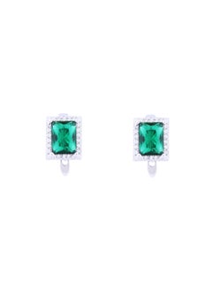Buy Clips Earrings with Green Rectangle Design in 925 Sterling Silver in Egypt
