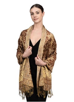 Buy Achillea Soft Silky Reversible Paisley Pashmina Shawl Wrap Scarf w/Fringes 80" x 28" (Brown) in UAE