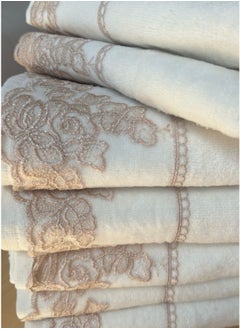 Buy 6 Pc 100% Cotton Towel Set 50 x 90 cm with Rose Gold Floral Lace Design in UAE