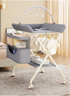 Buy 1-Piece Foldable Baby Changing Table with Wheels Mobile Nursery Organizer for Newborn Essentials Grey 73x78x104 cm in UAE