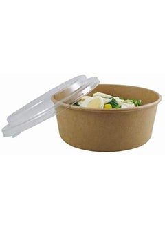 Buy Brown Kraft Salad Bowl 1000ml With Lid Bio Disposable Bowls 50 Pieces in UAE