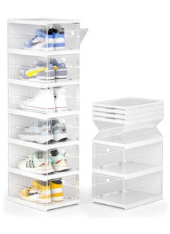 Buy Shoe Storage Organizer, Clear Installation-Free Foldable Stackable Shoe Box Pack, Portable Cabinet Rack (Transparent 6 Pack) in UAE