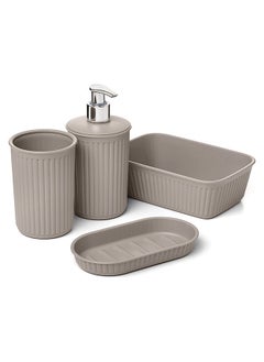 Buy Bath Set Tumbler Soap Holder Soap Dispenser Organizer Taupe Medium in UAE