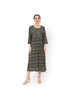 Buy SHORT GREEN COLOUR STYLISH HIGH QUALITY PRINTED WITH FRONT BUTTONED STYLED ARABIC KAFTAN JALABIYA DRESS in UAE
