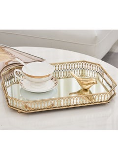 Buy Mirror Tray Household Dinner Plate Mirror Storage Tray Metal Fruit Tray Coffee Table Living Room Mirror and Metal Tray Tea Tray for Cosmetics storage Counter Gold Tray Decorative  (Rectangle) in Saudi Arabia