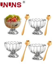 Buy Glass Ice Cream Bowls Set Of 4 With Spoons,Classic Footed Dessert Cups,Classic Footed Dessert Cups,Mini Sorbet Glasses,Glass Dessert Bowls,For Sundae/ Ice Cream/Fruit/Salad/Snack,For Family Parties in UAE