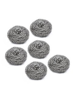 اشتري Royalbright Heavy Duty Stainless Steel Scourer RF10637 Steel Wool Scrubber for Dishes, Pots and Pans For Kitchen and Bathroom Use| Round Scrubbers| Pack of 6| Silver في الامارات