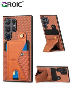 Buy Brown Sumsung Galaxy S24 Ultra Cases, Phone Cover Card Holder,Weave Pattern Slots Wallet Case with Kickstand Protective Case for Samsung S24 Ultra 6.8 inch in Saudi Arabia