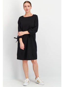 Buy Women Solid Three Quarter Sleeves Jersey Dress, Black in UAE