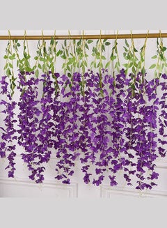 Buy 12 Pcs Artificial Silk Wisteria Vine Ratta Silk Hanging Flower Purple in UAE