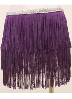 Buy Fringe Waist Chain Skirt Belly Dance Tassel Waist Wrap Belt Skirts Party Rave Costume Purple in UAE