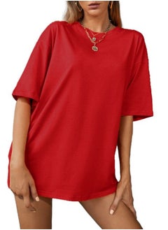 Buy T-Shirt Drop Shoulder Oversized - Red - Cotton - For Women in Egypt