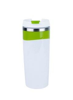 Buy Stainless Steel Mug Coffee Travel Mug, Vacuum Cup, Leakproof Lid Double Wall Tumbler, Reusable Hot - Iced Beverage Thermal Coffee Cup 380 ml – White & Green in UAE