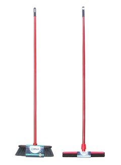 Buy Cepillo Long Handle brush/Broom With Rubber Bumper +  Floor Wiper With Stick 35cm  Combo RED/BLACK SET OF 2 in Saudi Arabia