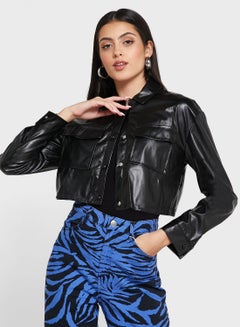 Buy Cropped Faux Leather Jacket in UAE