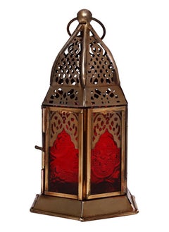 اشتري HILALFUL Handmade Decorative Candle Lantern, Small | Suitable for Indoor & Outdoor Décor | Moroccon Arabian Style | For Home Decoration in Ramadan, Eid | Iron | Islamic Gift | Red Glass في الامارات