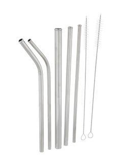 Buy Stainless steel straws with cleaning brush set of 7 pieces - silver in Egypt