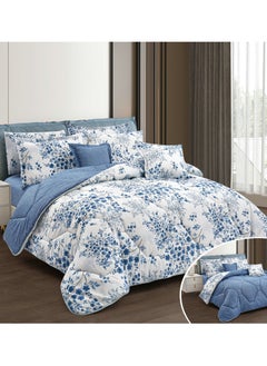 Buy Hours comforter set with soft silky fabric two sides floral print 8 pieces king size in Saudi Arabia