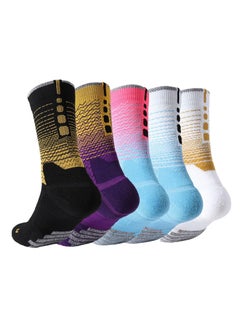 Buy Sports Socks, 5 Pairs of Men's Basketball Socks Outdoor Sports Colorful Trendy Mid-calf Soccer Socks High Elasticity Compression Player Socks for Outdoor Competition Team Leggings in UAE