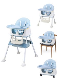 Buy 3-In-1 Multi-Functional Baby High Chair, High and Low Detachable Baby Dining Chair with Dining Tray and Foot Pedal, Adjustable Child Feeding Seat(Blue) in Saudi Arabia