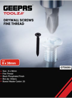 اشتري Geepas Drywall Screws Fine Thread GT59293, Pack Of 450 Pieces, Black Phosphate Finish, Ideal For Wood Work, Fittings, DIY, Mechanic Work, General Maintenance في الامارات