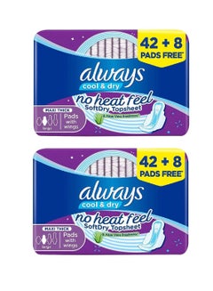 Buy Pack of 2 Cool And Dry No Heat Feel Maxi Thick Sanitary Pads With Wings - 2x50 Pad Count Large in Saudi Arabia