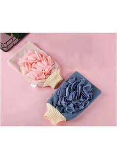 Buy 2-Pack Exfoliating Gloves Reusable Household Bath Scrub Towel Set Scrub Back Strip Bath Gloves Bath Flower Set Bath Bath 2 In 1 Blue/Pink in Saudi Arabia