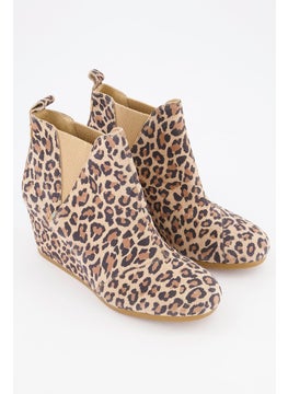 اشتري Women Slip On Animal Print Wedge Ankle Boots, Brown Combo في الامارات