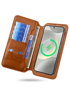 Buy Wallet Wireless Power Bank for Samsung Galaxy S24 Plus Compatible with MagSafe Battery Pack Wireless Portable Charger Magnetic Wallet Brown in UAE