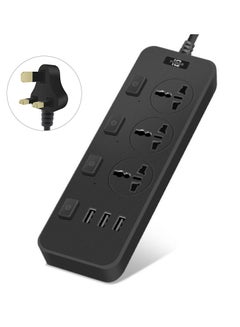 Buy Power Strips Extension Cord 3 Outlets Universal Plug Adapter with 3 USB Ports Surge Protector Charging Socket with 2M Bold Extension Cord in Saudi Arabia
