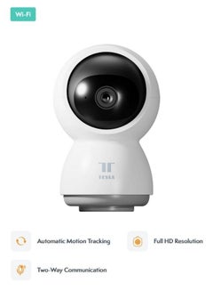Buy Smart 360 Degree Security Camera with Automatic Motion Tracking & Two-Way Communication & Tesla Home App - White in UAE