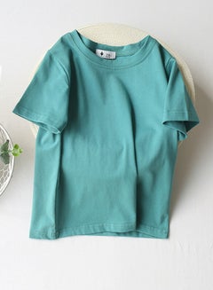 اشتري Kid's Solid Color Short Sleeve Crew Neck T-Shirt Cotton Basic Base Tees  Bluish Green في السعودية