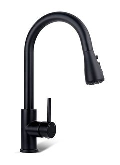 اشتري Sink Faucet, Black Kitchen Faucet with Pull Down Sprayer Commercial Stainless Steel Laundry Single Handle Pull Out Kitchen Faucets Matte Black, Grifo para Fregaderos de Cocina في السعودية