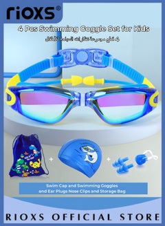Buy 4 Pcs Swimming Goggle Set Swimming Goggles Anti-fog Waterproof HD Swimming Glasses for Kids Girls Includes Swim Cap Swimming Goggles Ear Plugs Nose Clips and Storage Bag in UAE