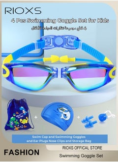 Buy 4 Pcs Swimming Goggle Set- Anti-Fog Swimming Goggles,Swim Cap,Swimming Ear Plugs Nose Clips And Drawstring Bag,UV Protection Clear Kids Swim Goggles,No-Leaking Adjustable Goggles in UAE