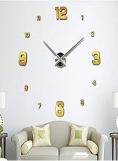 اشتري Large Diy Quartz 3d Wall Clock Acrylic Sticker Wall Clock - Gold Special في مصر