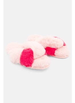 Buy Women Faux-Fur Crossband Homewear Slide Slipper, Pink in UAE