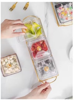 Buy 3 bowl Fruit Dessert Snack Bowl Food Nut Storage Golden Tray With Lid Glass Tableware in UAE