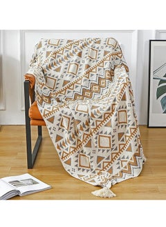 Buy Boho Throw Blanket, Home Decor Stripe Woven Blanket with Tassels, Super Soft Cozy Lightweight Warm for Chair Bed Couch Decorative, Knit Throw Blankets for Bed Couch Sofa Office (127x152cm, Beige) in UAE