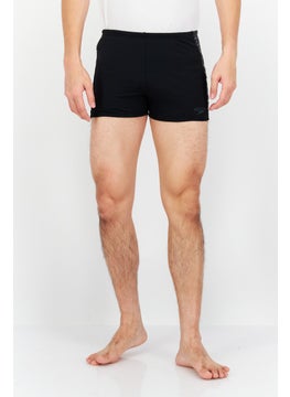 Buy Men Drawstring Embroidered Logo Swim Shorts, Black in UAE