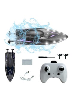 اشتري Remote Control Boat, High-Speed RC Boat with LED Lights - Perfect Outdoor Water Toy Gift for Children - 2.4 GHz Remote Control Submarine, Racing Boats, for Pools, Lakes, Ponds Gift (Black) في السعودية